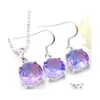 Earrings Necklace Luckyshine Christmas Gift Set Pendants Round Bi Colored Tourmaline 925 Sterling Sier Jewelry For Women Drop Deli Dhtoi