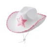 Berretti Unisex Neck Draw String Taglia per adulti Regolabile Cappello da cowboy con stella rosa Cowgirl bianca Cow Girl