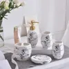 Bath Accessory Set European Ceramic Bathroom Five Piece Washbasin Desktop Marble Texture Soap Dish Shower Gel Bottle Bathrooms Accessories