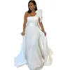 Robe de soirée formelle à paillettes scintillantes, asymétrique épaule dénudée, style sirène, longue traîne, nœud arabe élégant, pour femmes, tenue de bal blanche scintillante, robe de fiançailles, 2023