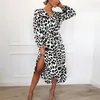 Осень Новое женское платье леопардовое принт V-образный выстрел с высокой заштрихованной кружевным платьем