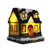 Christmas Decorations Village Houses Resin Snow House Statue Scene With Warm LED Light For Chris