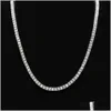 Chains 2021 Top Sell Hip Hop Sparkling Luxury Jewelry Iced Out One Row Tennis High Qaity White Gold Fill Women Men Crystal Necklace Dhord