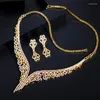 Necklace Earrings Set ThreeGraces Vintage Cubic Zirconia Gold Color Wedding Party And Jewelry For Women Dress Accessories TZ708