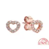 Stud Trendy Sterling Sier Studs Shiny Heart Rose Gold Diamond Romantic Pandora örhängen Fashion Ladies Hoop Drop Delivery Jewel Dhos6