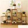 Ensembles de jardin Étagère à fleurs en bois massif Succent Mtilayer Intérieur Balcon Stockage Salon Floortoceiling Interface Flower Pot Rack Dr Dhpno