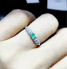 Cluster anneaux émeraude anneau naturel réel 925 argent sterling 0,25 cm gemme femme doigt fin bijoux # x18051601
