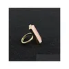 Solitaire Ring Fashion Gold Plated Natural Stone Pink Crystal Geometry Rose Quartz For Women Jewelry Drop Delivery DH5BZ