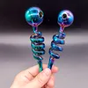 Curved Pyrex Oil Burner Hand Pipe for Smoking with Spiral Twisty Colored Glass Bong Water Pipe Bubbler