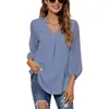 Women's Blouses TETYSEYSH Women Loose Jacquard V-neck Shirt Elegant Chiffon For Ladies Female Solid Color Three Quarter Sleeve Blouse