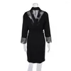 Women's Sleepwear Black V Neck Long Sleeve Lace Nightgown Robe Night Dress Sleepdress Home Clothes Kimono Silk Lounge Sexy