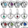 Charms 100 925 Sterling Sier Twee Ay Doğum Taşı Kalp Ebedi Charm Boncuklar Orijinal Pandora Bilezik İçin Çanta Çıkın