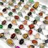 Bandringen natuurlijke 30 stuks/lot Rainbow Gem Stone voor vrouwen Men Mix Boheemse stijl ontwerpen Paren Designer Sieraden Betrokkenheid Drop Dhnre