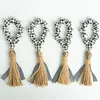 Natural Wooden Beads Napkin Rings With Tassels Wedding Dinner Table Decorations Pastoral Style Plaid Bead Tassel Napkin Buckles Servilleteros De Cuentas