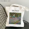 Shopping Bags Women Shoulder Bag Monet - Water Lilies Kawaii Harajuku Canvas Shopper Girl Handbag Tote Lady