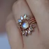 2022 Nya klusterringar 3st/Set Women's Moonstone Ring Band Exquisite Flower Engagement Wedding Anniversary F￶delsedag Julg￥va Smycken