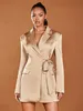 Satin Silk Blazer Suit Women New Spring Long Sleeve Jacket Elegant Formal Office Ladies Party Evening Vestidos One Piece