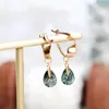 Dangle Earrings MoBuy Vintage Natural Moss Green Agate For Women Gemstone Drop Earring 925 Sterling Silver K Gold Plated Jewelry