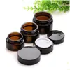 wholesale Packing Bottles 5G 10G 15G 20G 30G 50G Amber Glass Jar Cosmetic Cream Bottle Refillable Makeup Container With Black Lids Drop Delive Dhjpw