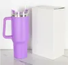 Copo de viagem de 40 onças com alça e tampa de palha Copo reutilizável de grande capacidade Copos de caneca de viagem isolados em aço inoxidável 304 para manter as bebidas frias