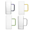 Mugs 400ml Square Glass Handle Mug Party Juice Beer Transparent Milk Coffee Cup Microwave Safe Office Couple Cups Drinkware