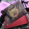 Top quality clutch bag Blue graffiti golden cat designer for Men And Women real leather Business card holders wallet with box W30 277s