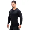 Herren-T-Shirts, schwarze Kompressionsoberteile, Outdoor-Laufshirt, Männer, Bodybuilding, langärmelig, Sportbekleidung, Fitness, enges T-Shirt, Fitnessstudio-Bekleidung