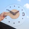 壁時計モダンミニマリストクロックリビングルームアクリル透明なミュート北欧の木製針クリエイティブ