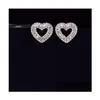 Stud -oorbellen Prachtige zoete schattige luxe sieraden fl prinses gesneden witte diamant feest vrouwen hart oorrang 2423 e3 drop levering dh59y