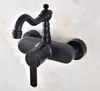 Bathroom Sink Faucets Black Oil Rubbed Brass Single Handle Dual Hole Wall Mount Basin Faucet Kitchen Cold And Mixer Tap Dnf838