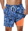 Men's Swimwear SURFCUZ Mens Swimming Trunks With Compression Liner Stretch Athletic 2 In 1 Running Shorts Quick Dry Swim For Men