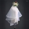 Schleier Brautschleiern Springstil zwei Schichten Applikationen Elfenbein mit Kamm Hochzeitsschleiftungszubehör