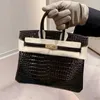 Designer Handbag Herme Birkins Crocodile Bag Leather Women's Bag Fashion Cowhide Bag Commuter Versatile Handbag Zc