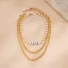 Pendant Necklaces Boho Fashion Punk Gold Color Chain Baroque Artificial Pearl Letter LOVE Necklace For Women Female Vintage Multilayer