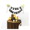 기타 축제 파티 용품 Yoriwoo 생일 축하 케이크 토퍼 깃발 배너 컵케익 토퍼 1 장식 어린이 베이비 샤워 장식 Dhrij