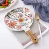 Plates Oval Dinner Plate High Temperature Matte Glaze Acacia Wood Handle Ceramic Steak Western Pasta