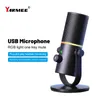 Microphones YARMEE RGB USB Microphone à condensateur à réduction de bruit PC Studio d'enregistrement professionnel Vocals Streams Mic pour ordinateur portable