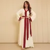 Vestuário étnico bloqueio de cor maxi vestido dubai abaya feminino moda manto solto jellaba muçulmano morroco kaftan middle Oriente Eid Partido Vestido