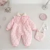 Jumpsuits schattig geboren babymeisje winterkleding 0-3 jaar prinses kinderen fleece romper tas uit het dikke dikke jas warm één-stuks pak