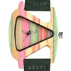 Creative Women Wood Watches Unique Colorful Wooden Triangle Hollow Quartz Wristwatch Ladies Elegant Fashion Genuine Leather Hour274v