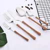 Flatware sets diner zilveren roestvrijstalen imitatie houten handvat serveergoed mes koffie lepel thee vork bestek set servies