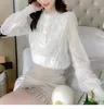 Women's Blouses 2022 Spring Fahsion Women's Lace Shirts Femme Elegant Long Sleeve Lady Bead Work Tops