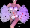 Stage Wear Bar Nightclub Gogo Dance Team Costume White Gauze Big Sleeve Transparent Bodysuit Outfits DJ Dancer Sexy Performance