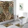 Shower Curtains Coffee Color Leopard Print Waterproof Geometric Design Bathroom 4Pcs Bath Mat Toilet Cover Carpet Curtain Decor