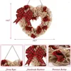 Decorative Flowers Heart-Shaped Garland Wreath Handmade Plaid Bowknot Wall Door Hanging Decor For Home Decoration Wedding