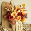 Decorative Flowers Autumn Fake Rose Room Table Decor Fall Gerbera Daisy Artificial Flower Bouquet For Home Wedding Decoration Leave