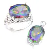 Andra smyckesupps￤ttningar LuckyShine Rings Pendanta Oval Rainbow Natural Mystic Topaz Gems 925 Sterling Sier Plated for Women Zircon S Drop Dh6Sr