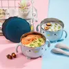 Servis uppsättningar Creative Cartoon Lunch Box Instant Noodles Rice Bowl Portable Rostfritt Steel For Kids Home Bento med lockhandtag