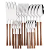 Flatware sets diner zilveren roestvrijstalen imitatie houten handvat serveergoed mes koffie lepel thee vork bestek set servies