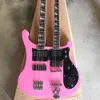 Pembe Çift boyunlu Siyah Pickguard Rosewood Kıvırcık 4 ve 6 telli Elektrikli Bas Gitar Özelleştirilebilir